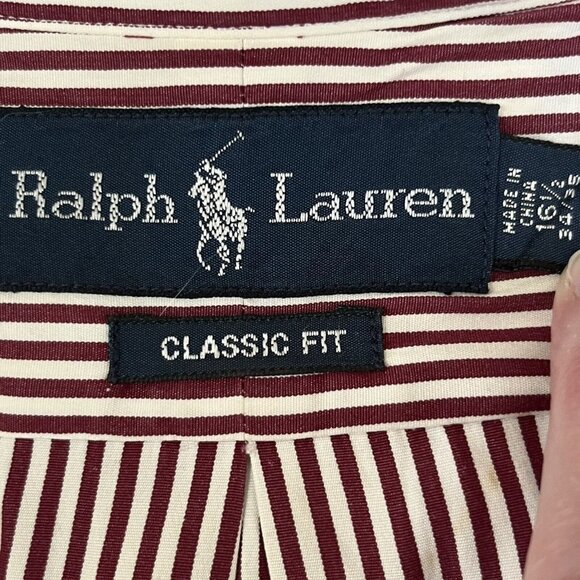 Ralph Lauren Button Front Shirt Mens Size 16 1/2 34/35 Red White Stripes Collar - Picture 7 of 7